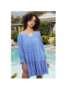 Free People Periwinkle Blue See ya There Tiered Mini Dress M EUC